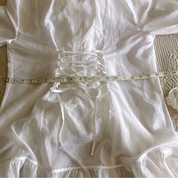 NWT Boston Proper white cotton/silk ruffle blouse w/back lace tie - Picture 13 of 13